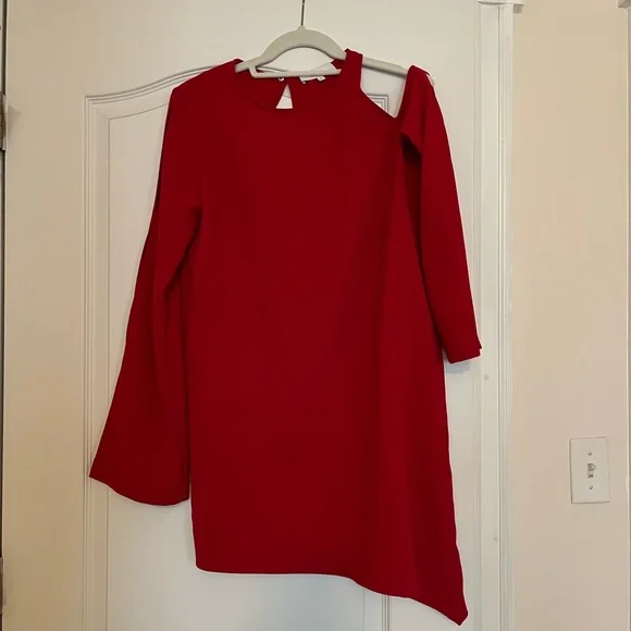 strapless open back dress IRO Asymmetric Mini Dress Blame Red Printed Chiffon Size 36 Flutter Sl   Celebrity Owned